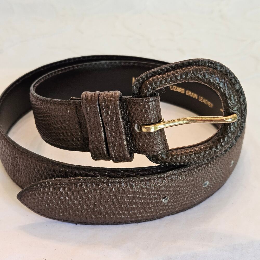 Talbots Brown Lizard Grain Leather Belt M Vintage Style 9732 Leather Buckle